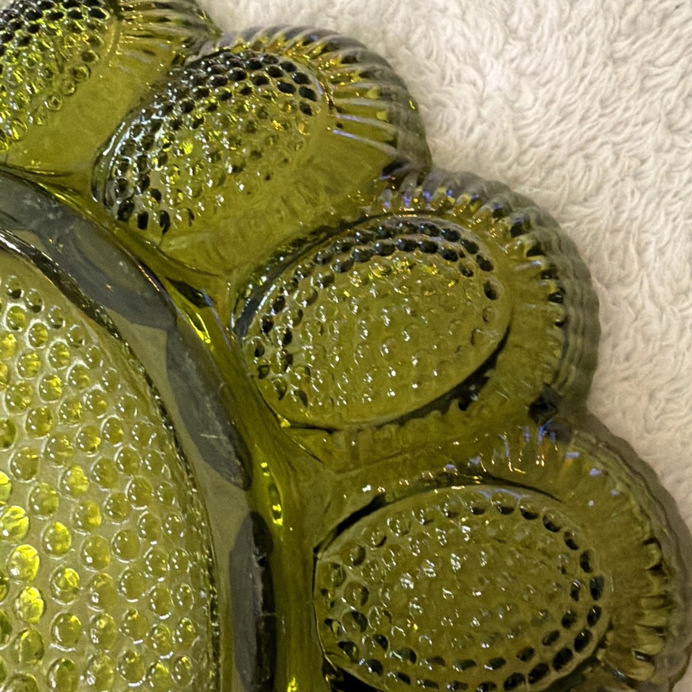 Vtg Indiana Glass Avacado Green Hobnail Deviled 15 Egg Dish Tray Plate 1960'sMCM - Picture 12 of 16